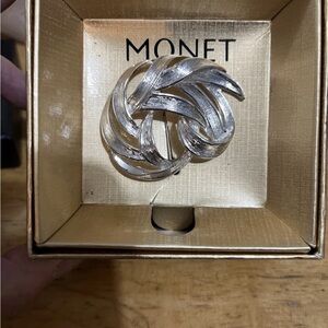 Vintage Monet Textured Silver Tone Abstract Brooch New Old Stock
